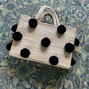 Monki Pom Pom Straw Tote Bag